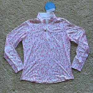 SanSoleil Play for Pink UPF 50 Golf Top Pink Ribbon Print Size L NWT